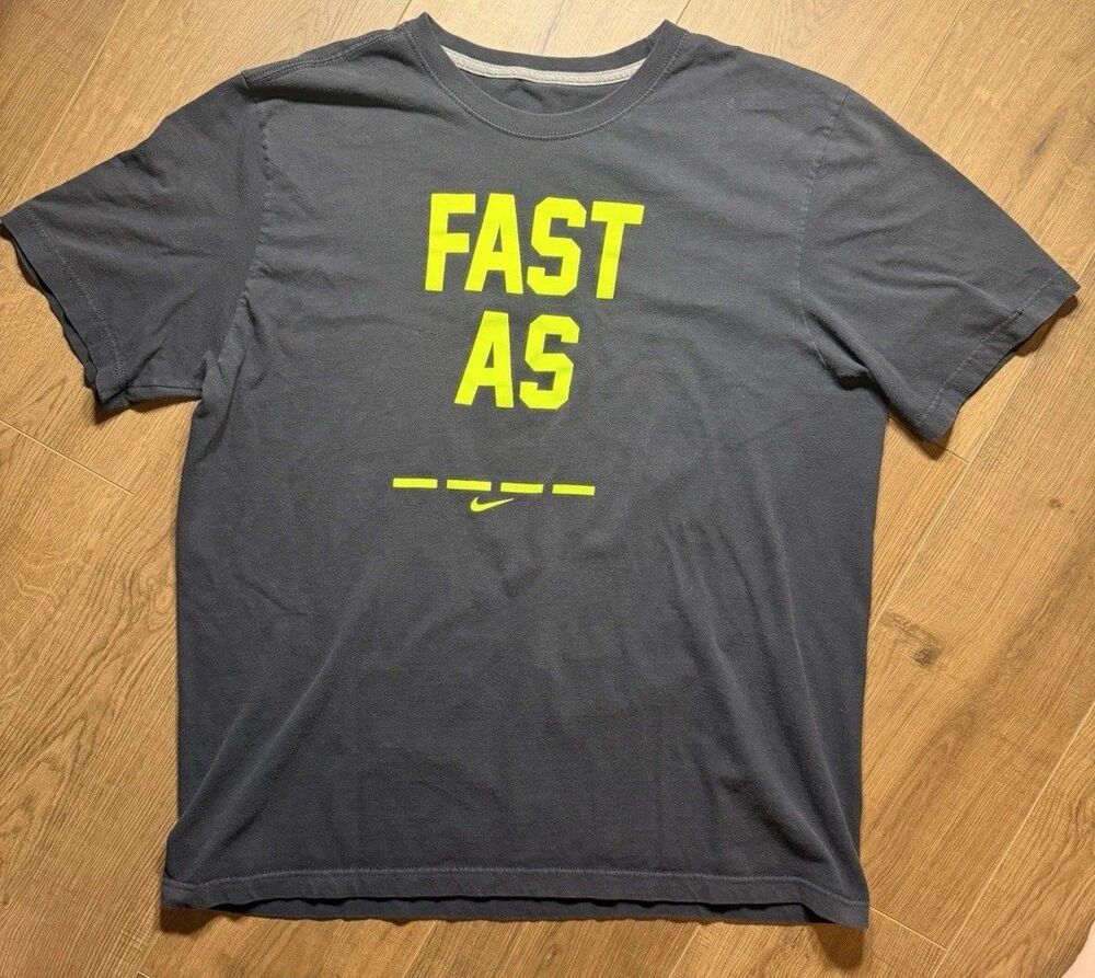 Nike Mens xl Fast as Running Tee Gray Volt Neon Swoosh Graphic 100% Cotton